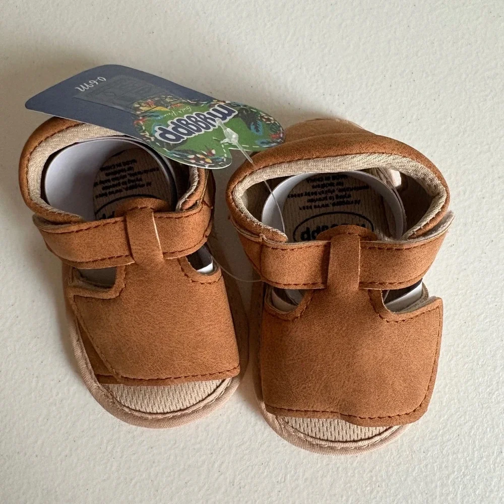 Myggpp Baby Girl Brown Faux Suede‎ Sandals Hook and Loop Closure Size 0-6M